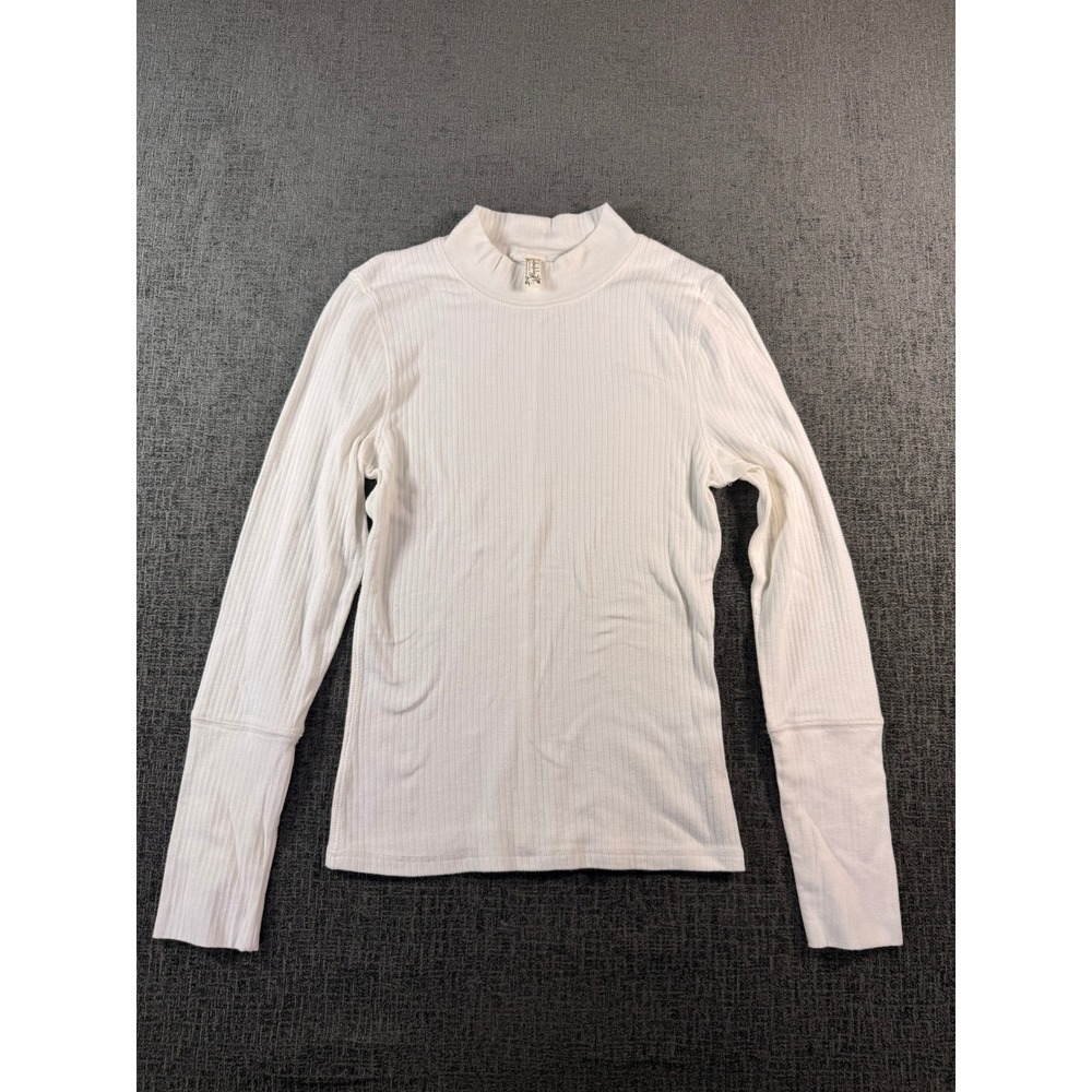 Intimately Free People Women Ivory Ribbed Mock Neck Long Sleeve Top Size M